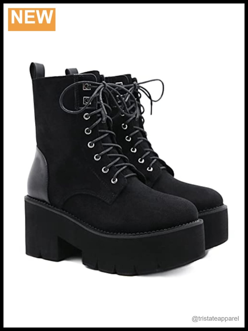 Chunky Platform Ankle Boots Lace Up Zipper Combat Boots Round Toe